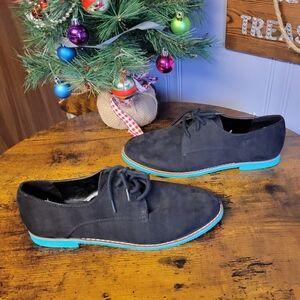 Mossimo women size 7 suede oxford loafers-black/turquoise